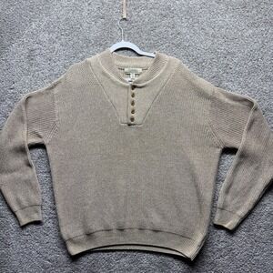 Cabela's 1/4 Button Henley Heavy Chunky Knit 100% Cotton Sweater Men's XL Tan